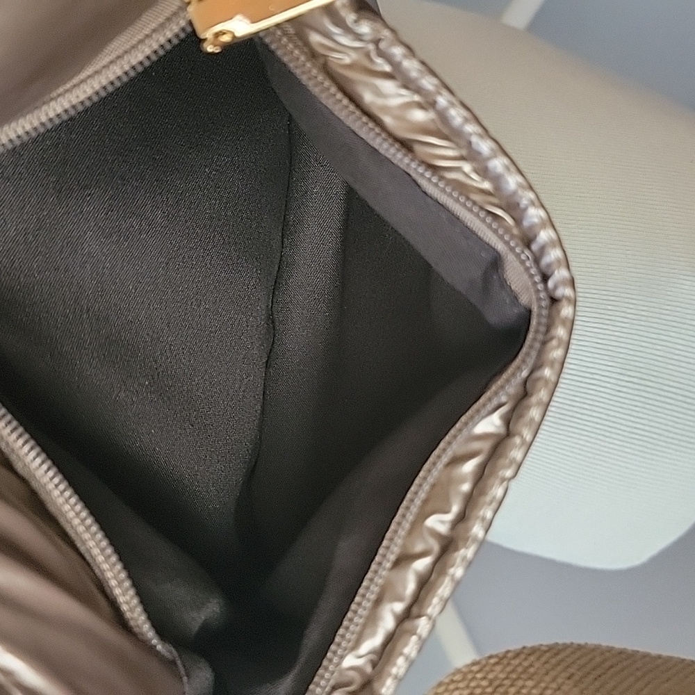 Rose Gold Gold Metallic Puffer Retro‎ Festival Convertible Adjustable Strap Bag - Picture 8 of 12